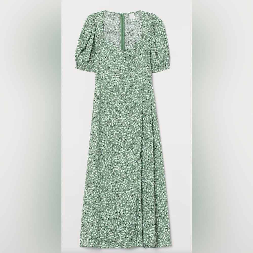 H&M Ditsy Green Floral Women's Mid Dress Size M In Good Condition